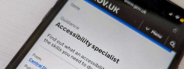 Mobile phone screen showing the DDaT web page entry for the accessibility profession
