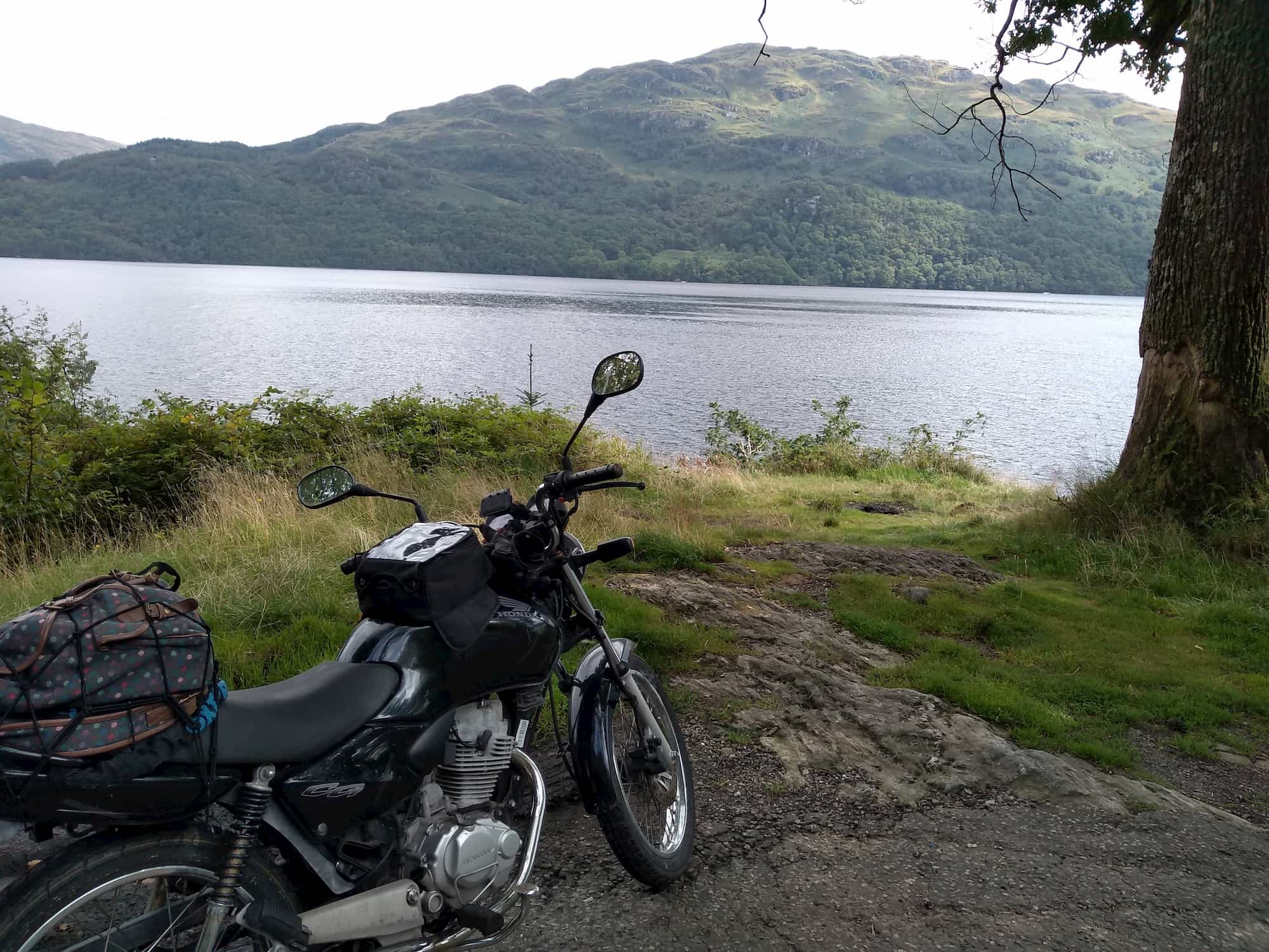 My motorbike parked up next to Loch Lomond